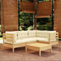 5 Piece Garden Lounge Set With Grey Cushions Pinewood