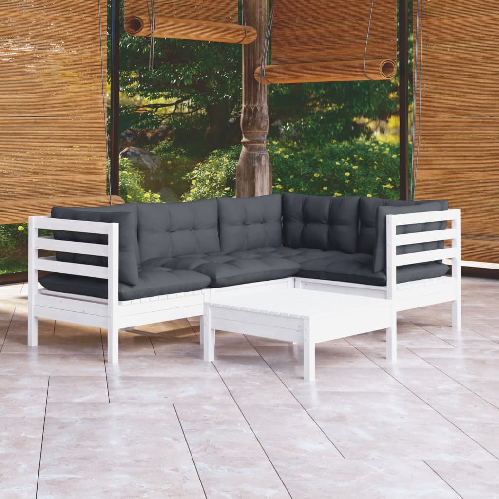 5 Piece Garden Lounge Set With Grey Cushions Pinewood