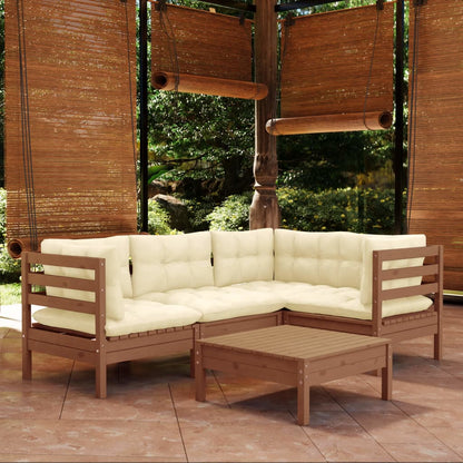 5 Piece Garden Lounge Set With Grey Cushions Pinewood