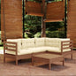5 Piece Garden Lounge Set With Grey Cushions Pinewood