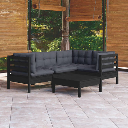 5 Piece Garden Lounge Set With Grey Cushions Pinewood