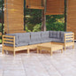 6 Piece Garden Lounge Set With Grey Cushions Pinewood