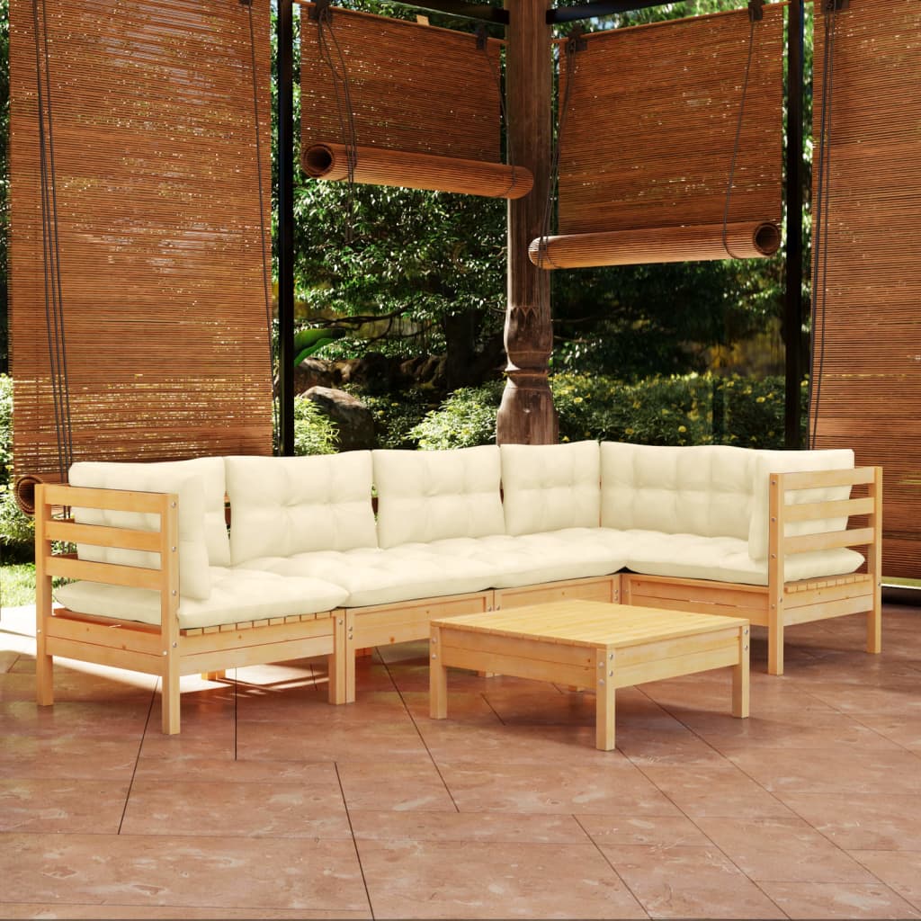 6 Piece Garden Lounge Set With Grey Cushions Pinewood