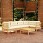 6 Piece Garden Lounge Set With Grey Cushions Pinewood