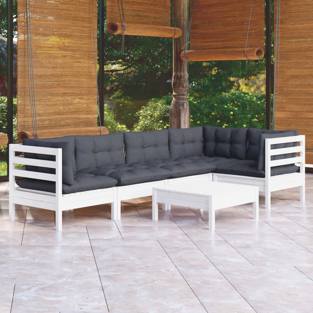 6 Piece Garden Lounge Set With Grey Cushions Pinewood