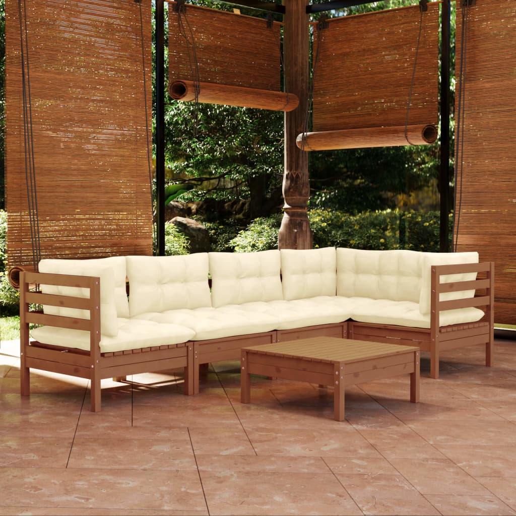 6 Piece Garden Lounge Set With Grey Cushions Pinewood