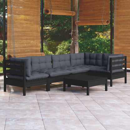 6 Piece Garden Lounge Set With Grey Cushions Pinewood