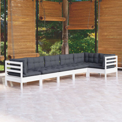 6 Piece Garden Lounge Set With Grey Cushions Pinewood