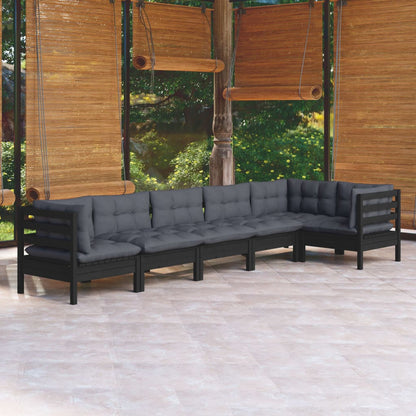 6 Piece Garden Lounge Set With Grey Cushions Pinewood