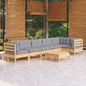 7 Piece Garden Lounge Set With Grey Cushions Pinewood