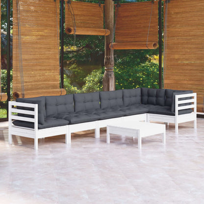 7 Piece Garden Lounge Set With Grey Cushions Pinewood