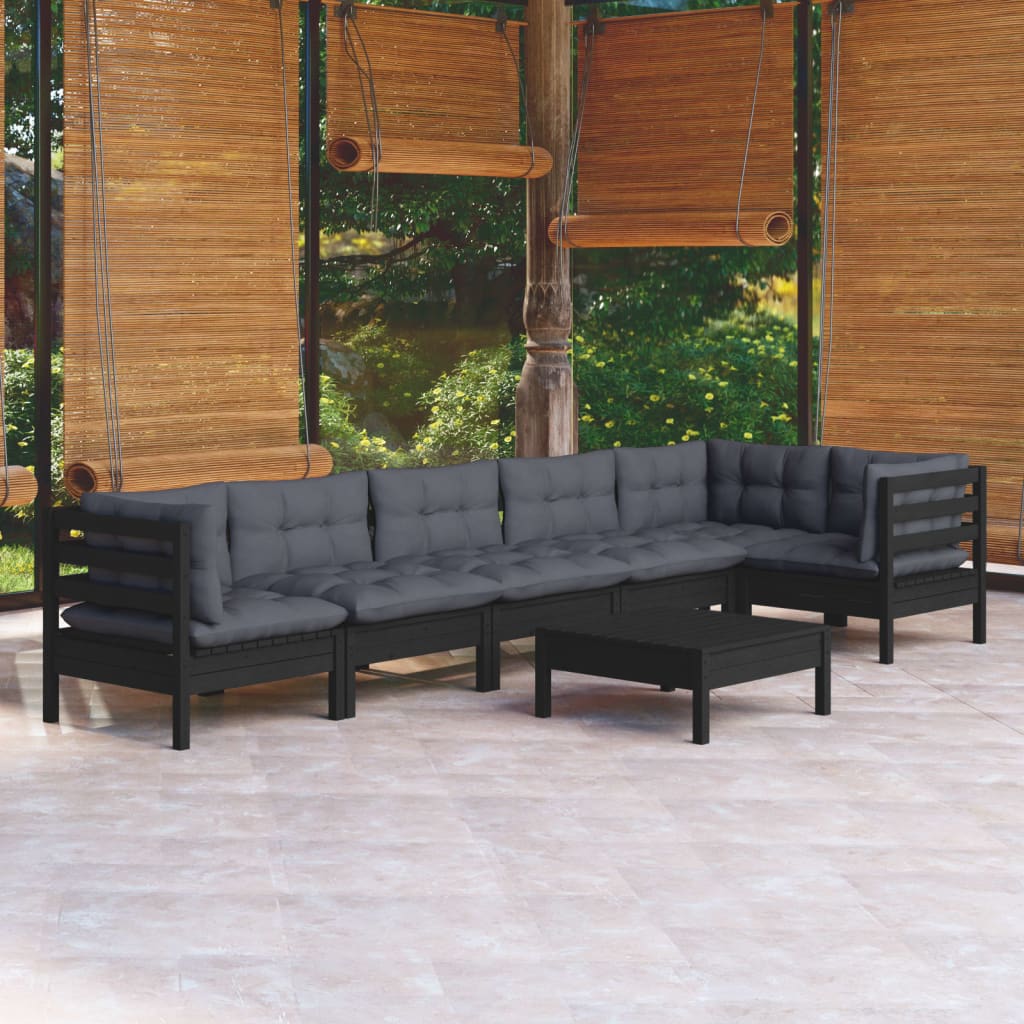 7 Piece Garden Lounge Set With Grey Cushions Pinewood