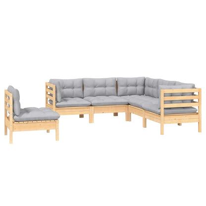 5 Piece Garden Lounge Set With Grey Cushions Pinewood