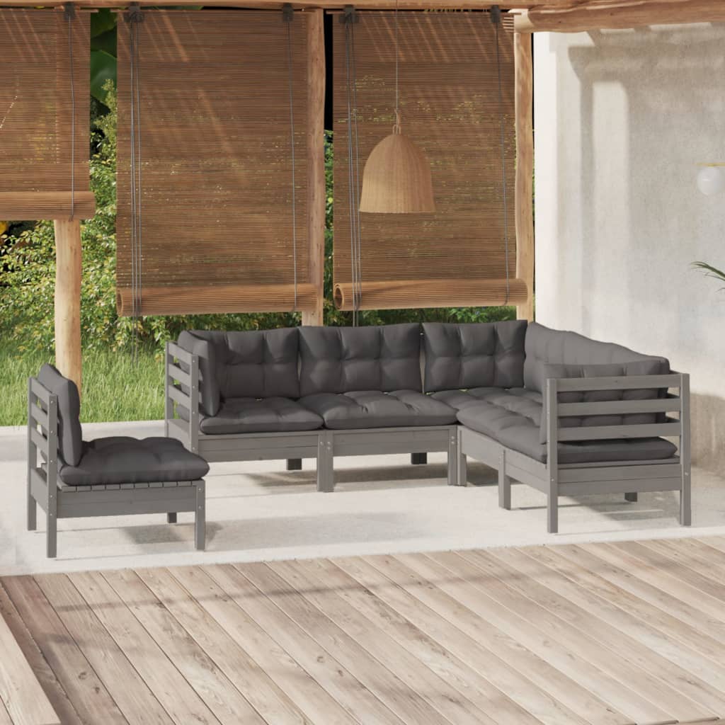 5 Piece Garden Lounge Set With Grey Cushions Pinewood