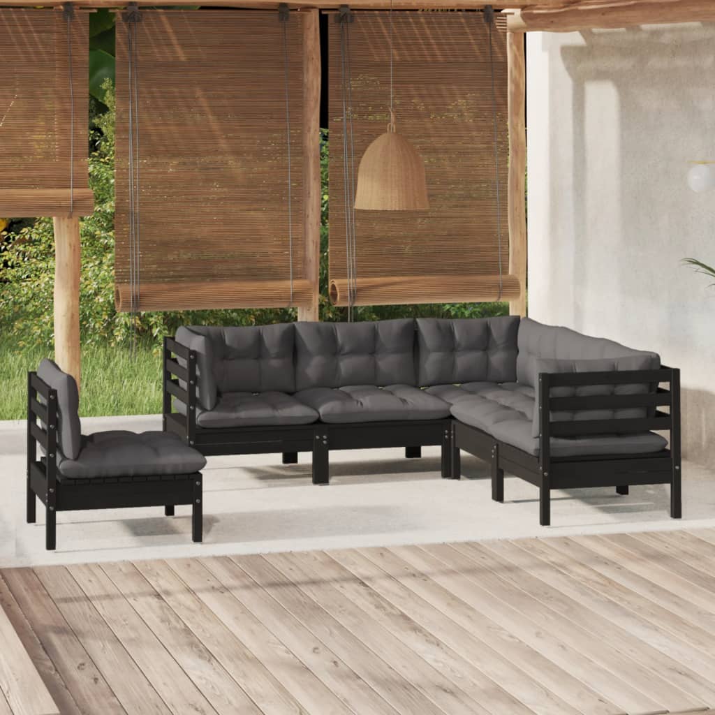 5 Piece Garden Lounge Set With Grey Cushions Pinewood