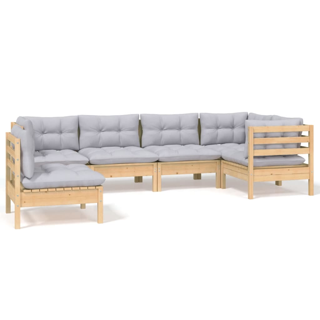6 Piece Garden Lounge Set With Grey Cushions Pinewood