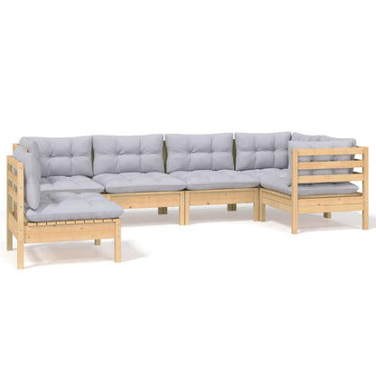 6 Piece Garden Lounge Set With Grey Cushions Pinewood