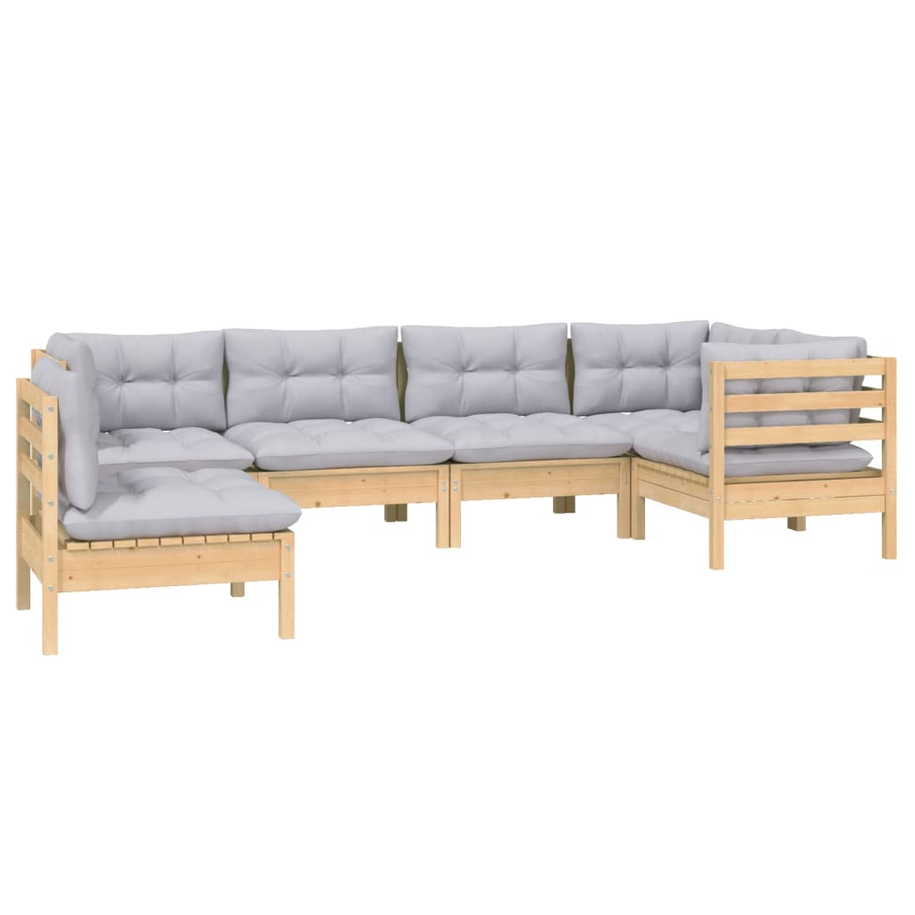 6 Piece Garden Lounge Set With Grey Cushions Pinewood