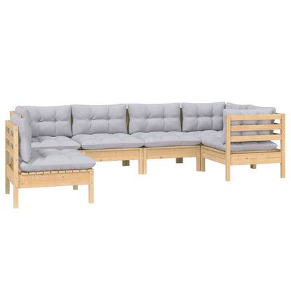6 Piece Garden Lounge Set With Grey Cushions Pinewood