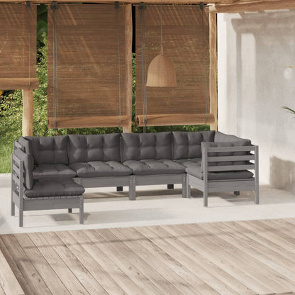 6 Piece Garden Lounge Set With Grey Cushions Pinewood