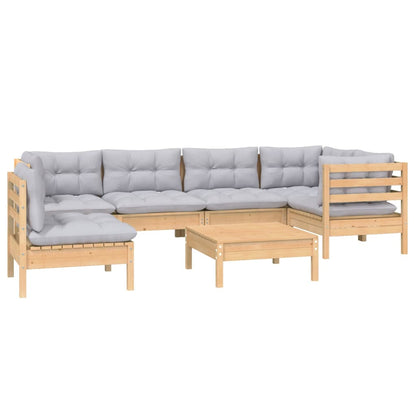 7 Piece Garden Lounge Set With Grey Cushions Pinewood