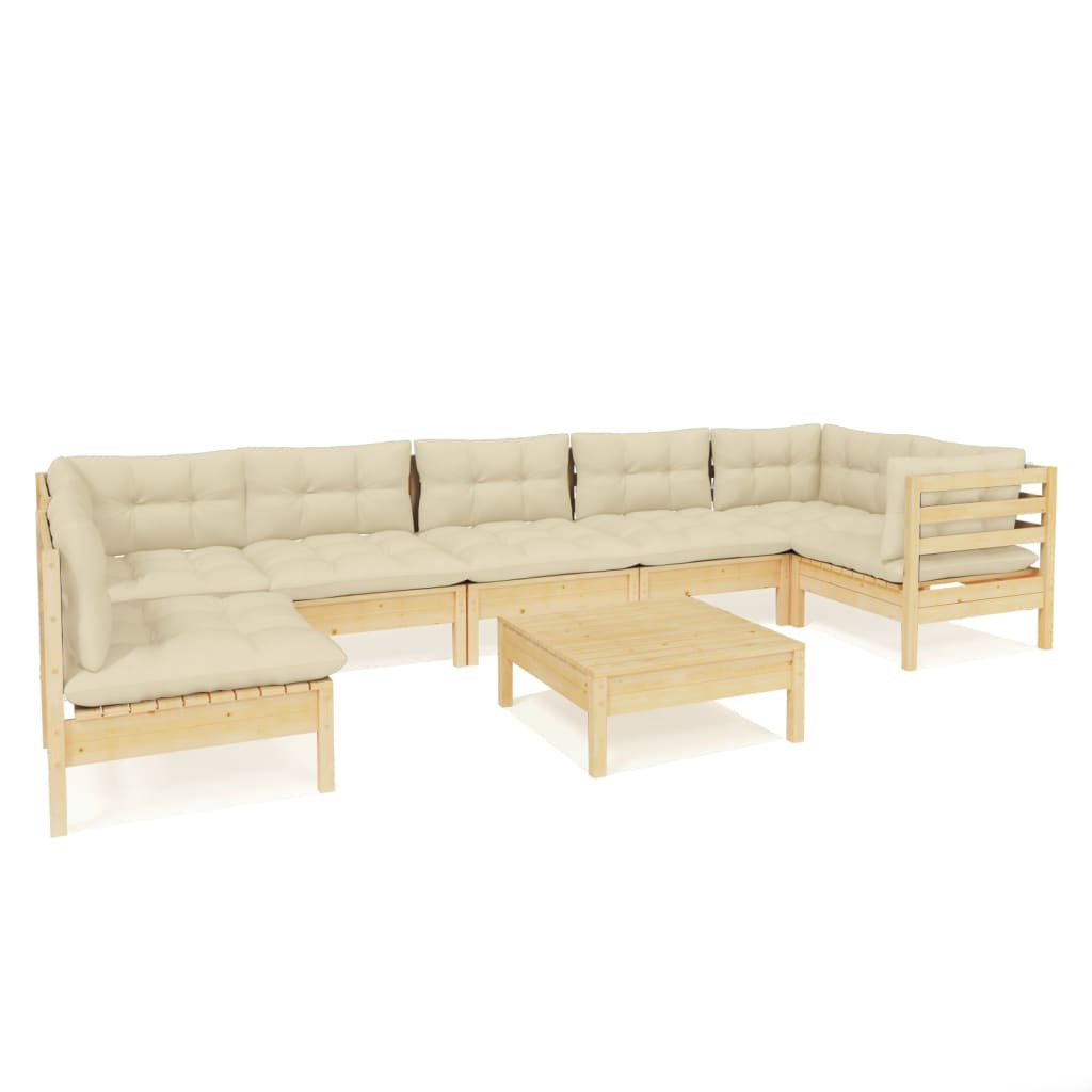 8 Piece Garden Lounge Set With Cream Cushions Pinewood