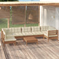 8 Piece Garden Lounge Set With Cream Cushions Pinewood