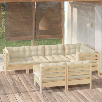 8 Piece Garden Lounge Set With Grey Cushions Solid Pinewood