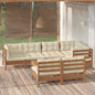 8 Piece Garden Lounge Set With Grey Cushions Solid Pinewood