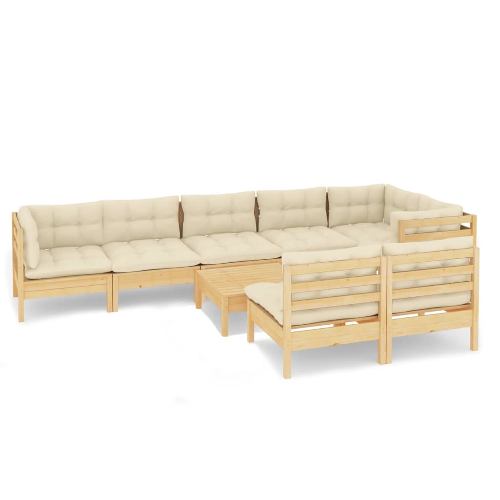 9 Piece Garden Lounge Set With Cream Cushions Solid Pinewood