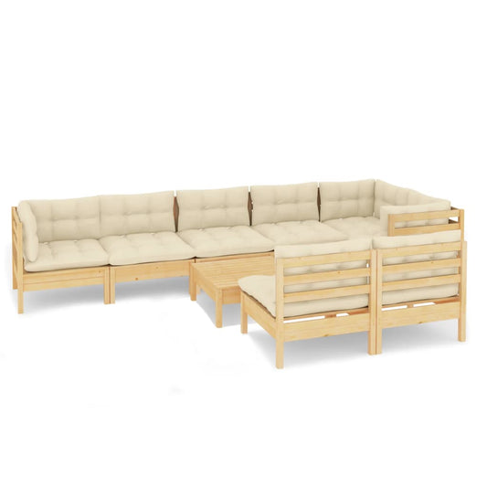 9 Piece Garden Lounge Set With Cream Cushions Solid Pinewood