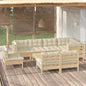 9 Piece Garden Lounge Set With Cream Cushions Solid Pinewood