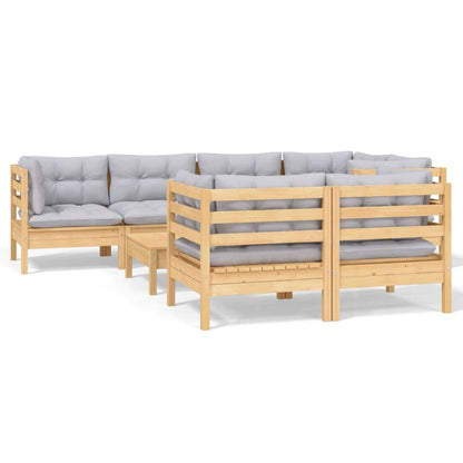 8 Piece Garden Lounge Set With Grey Cushions Solid Pinewood