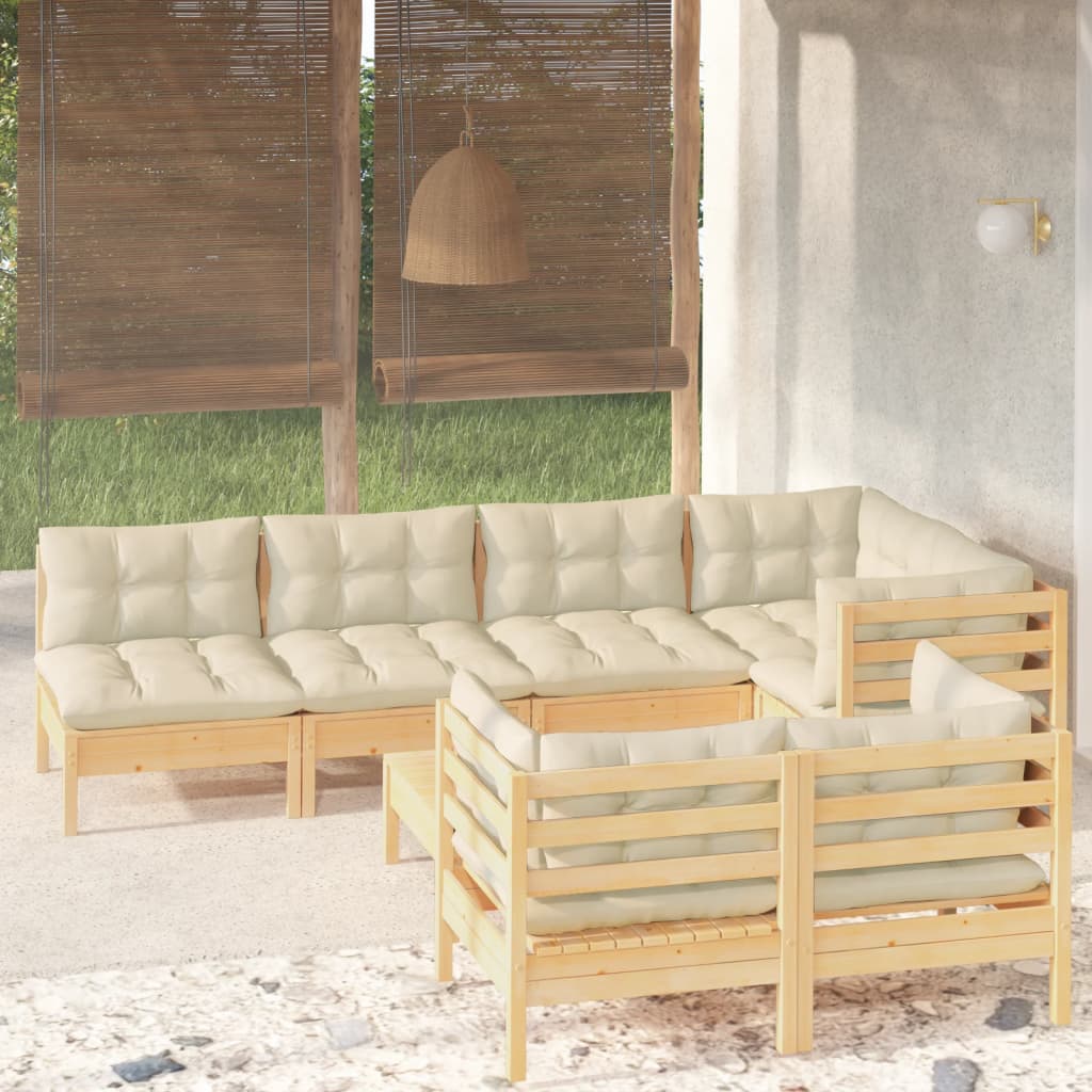 8 Piece Garden Lounge Set With Grey Cushions Solid Pinewood