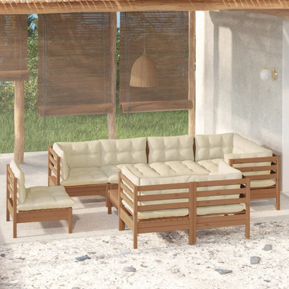 9 Piece Garden Lounge Set With Cushions Solid Pinewood