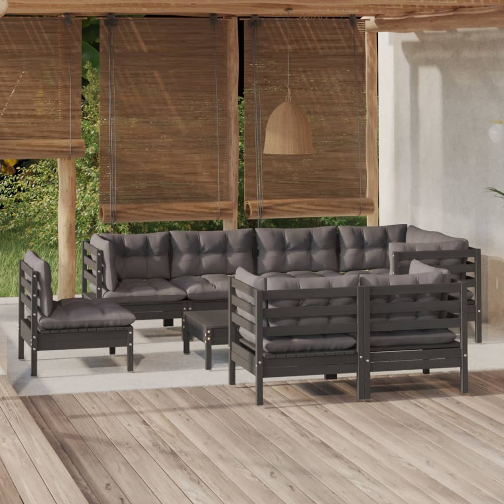 9 Piece Garden Lounge Set With Cushions Solid Pinewood