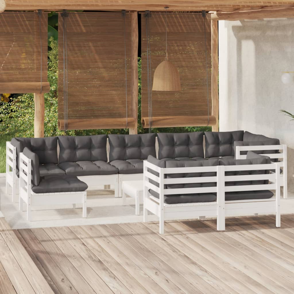 10 Piece Garden Lounge Set With Cushions Solid Pinewood