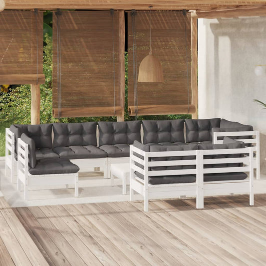 10 Piece Garden Lounge Set With Cushions Solid Pinewood