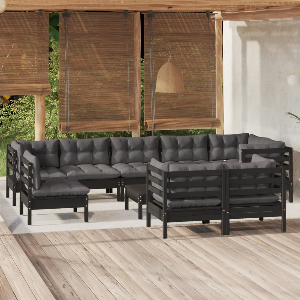 10 Piece Garden Lounge Set With Cushions Solid Pinewood