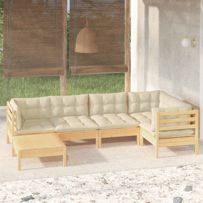 6 Piece Garden Lounge Set With Cream Cushions Solid Pinewood