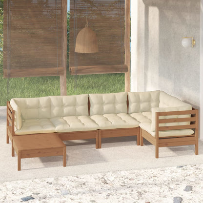 6 Piece Garden Lounge Set With Cream Cushions Solid Pinewood