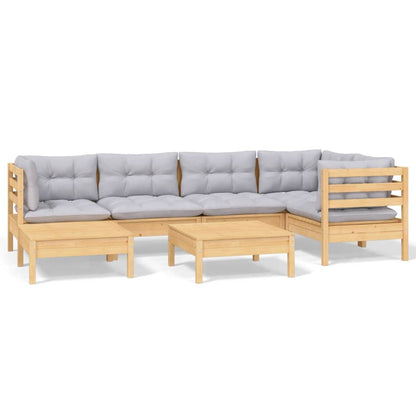 7 Piece Garden Lounge Set With Grey Cushions Solid Pinewood