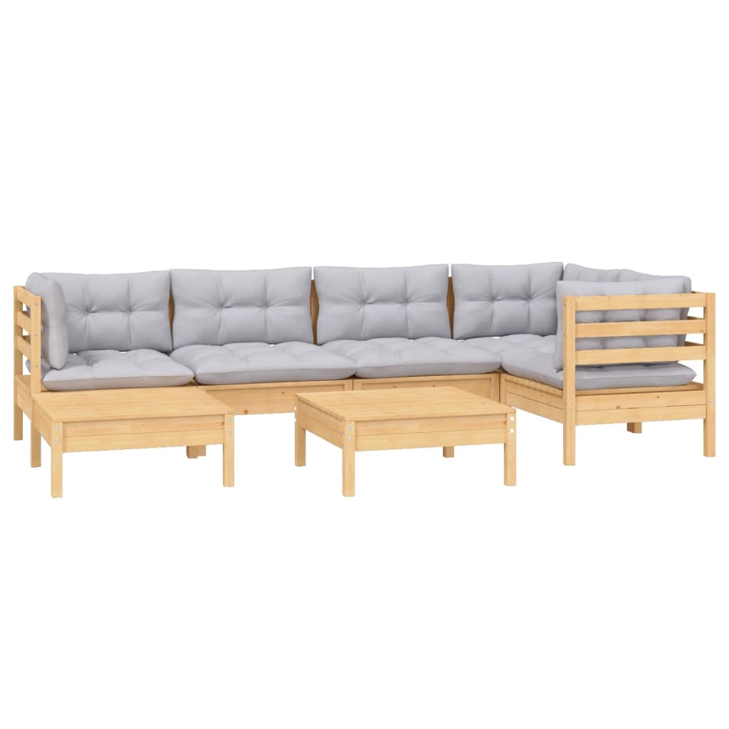 7 Piece Garden Lounge Set With Grey Cushions Solid Pinewood