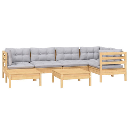 7 Piece Garden Lounge Set With Grey Cushions Solid Pinewood