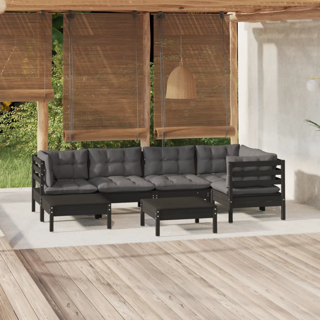 7 Piece Garden Lounge Set With Grey Cushions Solid Pinewood