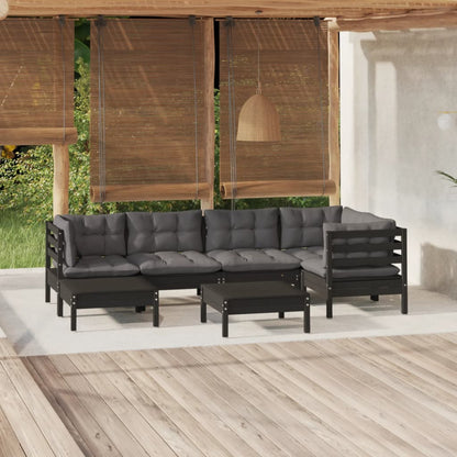 7 Piece Garden Lounge Set With Grey Cushions Solid Pinewood