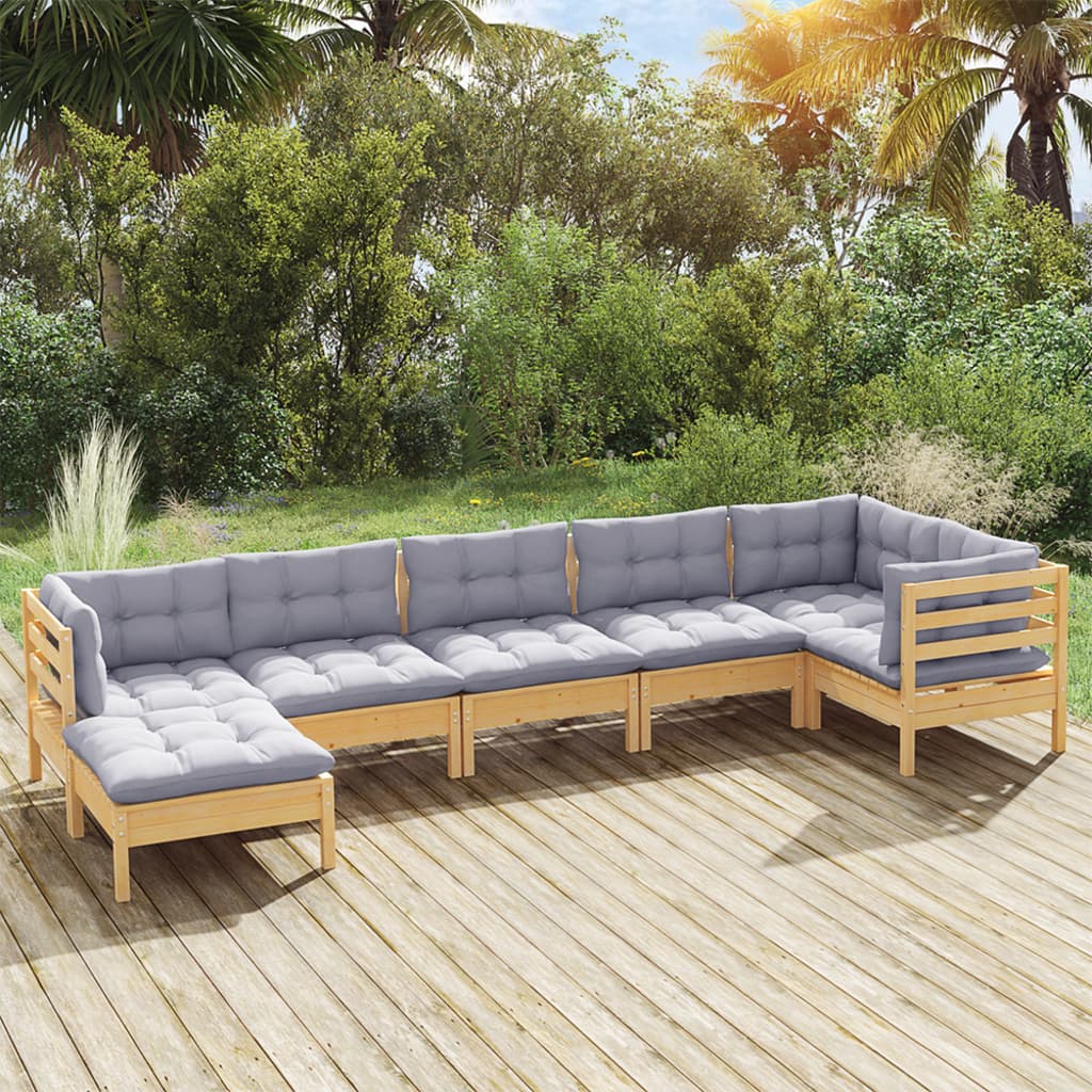 7 Piece Garden Lounge Set With Cream Cushions Solid Pinewood