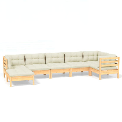 7 Piece Garden Lounge Set With Cream Cushions Solid Pinewood
