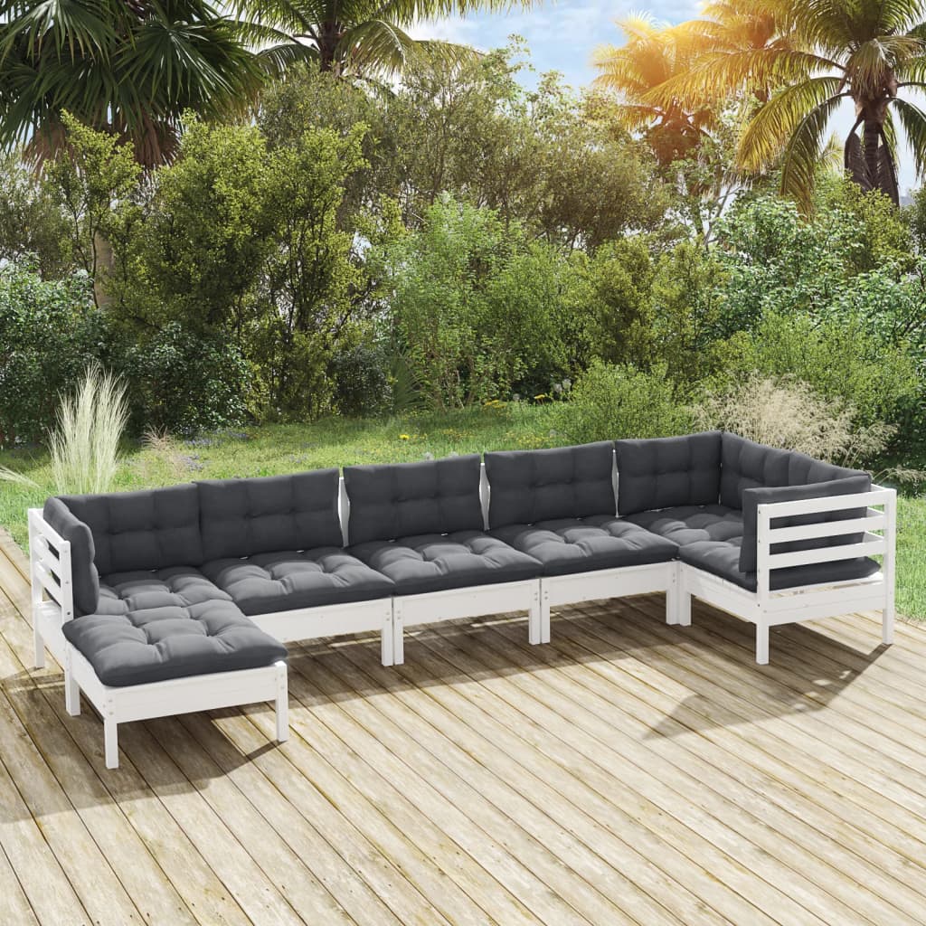 7 Piece Garden Lounge Set With Cream Cushions Solid Pinewood