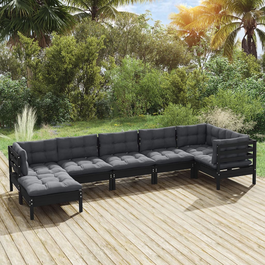 7 Piece Garden Lounge Set With Cream Cushions Solid Pinewood